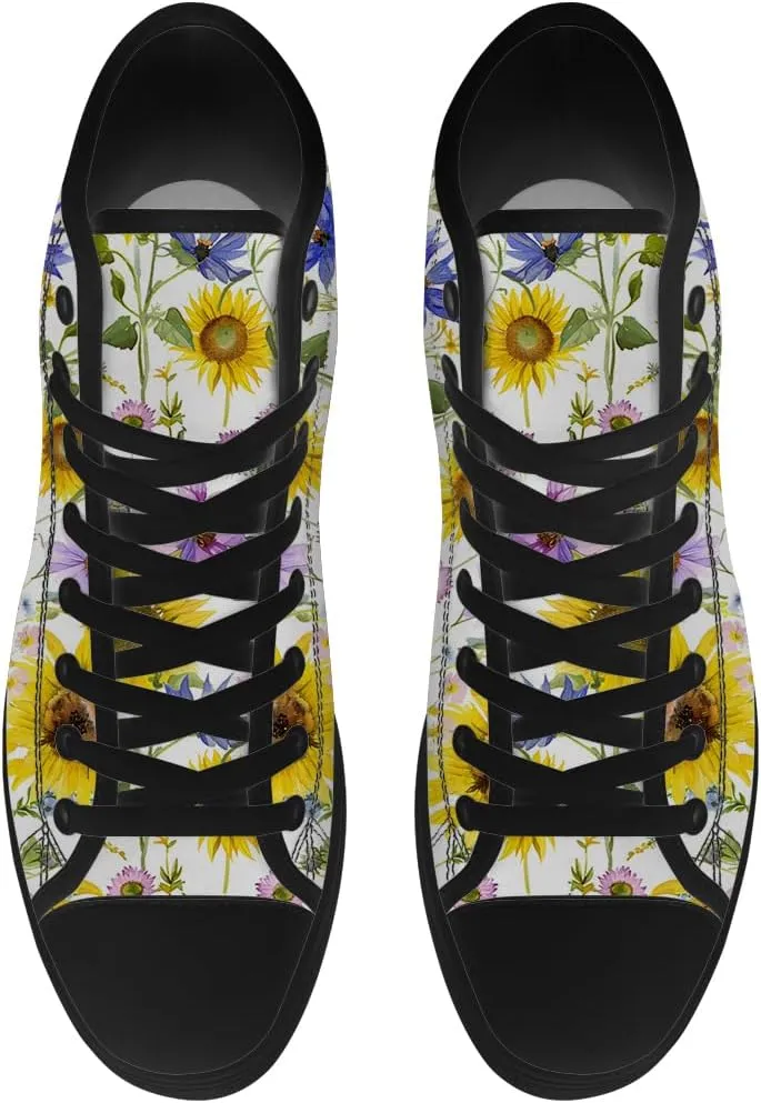 High Top Canvas Shoes for Women Sunflower High Top Sneakers Flower Shoes Gifts for Ladies Sister