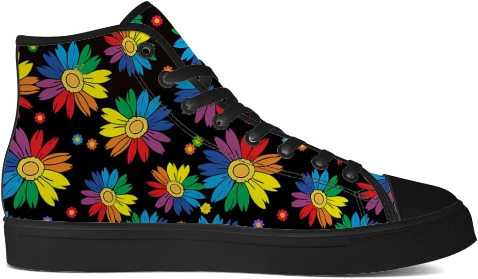 High Top Canvas Shoes for Women Sunflower High Top Sneakers Flower Shoes Gifts for Ladies Sister