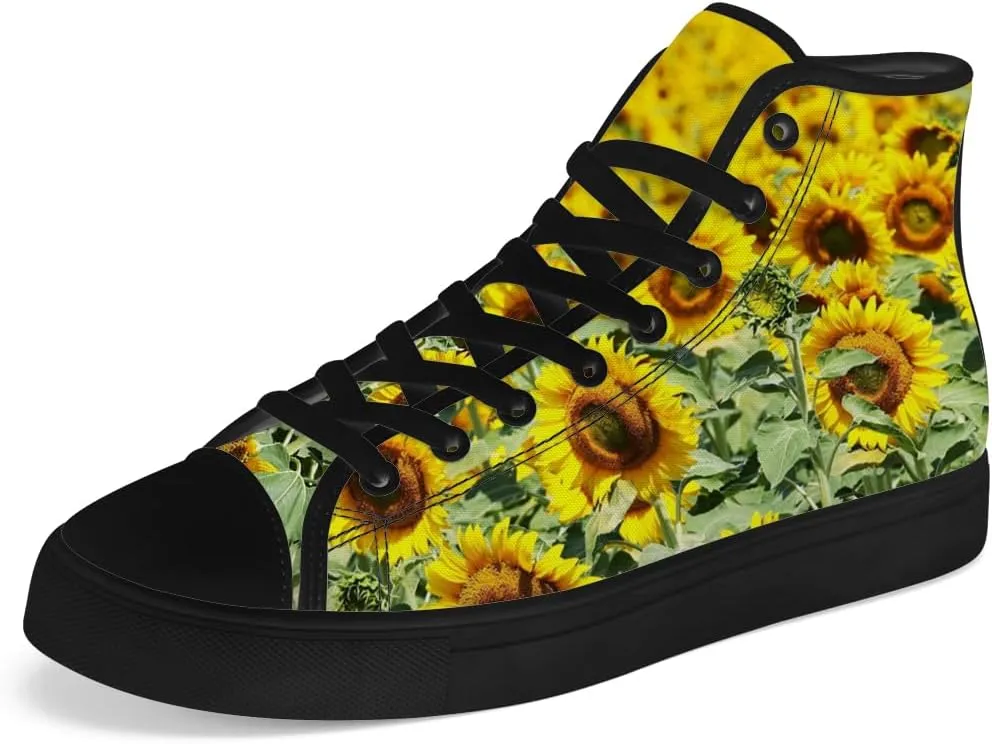 High Top Canvas Shoes for Women Sunflower High Top Sneakers Flower Shoes Gifts for Ladies Sister