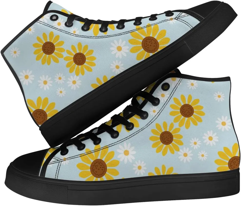 High Top Canvas Shoes for Women Sunflower High Top Sneakers Flower Shoes Gifts for Ladies Sister