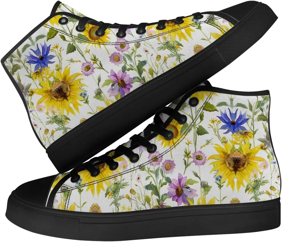 High Top Canvas Shoes for Women Sunflower High Top Sneakers Flower Shoes Gifts for Ladies Sister