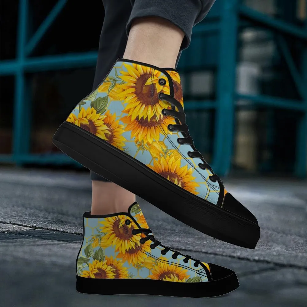 High Top Canvas Shoes for Women Sunflower High Top Sneakers Flower Shoes Gifts for Ladies Sister
