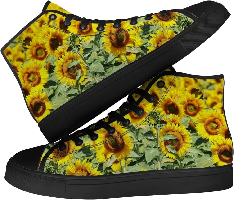 High Top Canvas Shoes for Women Sunflower High Top Sneakers Flower Shoes Gifts for Ladies Sister
