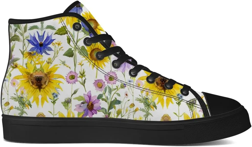 High Top Canvas Shoes for Women Sunflower High Top Sneakers Flower Shoes Gifts for Ladies Sister