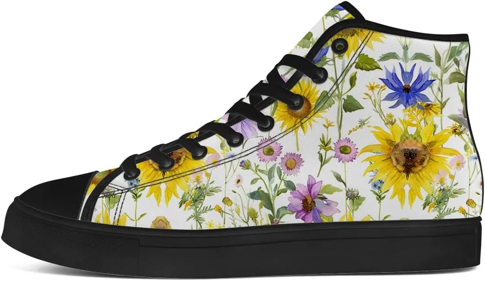 High Top Canvas Shoes for Women Sunflower High Top Sneakers Flower Shoes Gifts for Ladies Sister