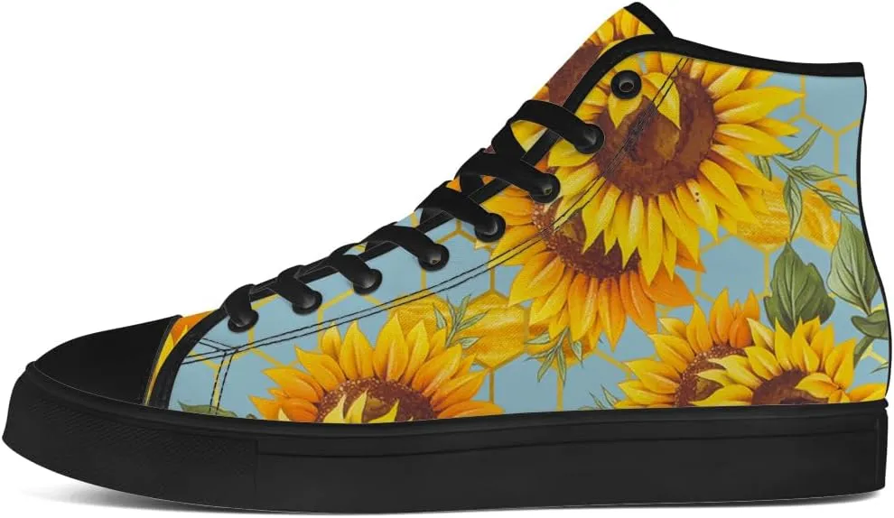 High Top Canvas Shoes for Women Sunflower High Top Sneakers Flower Shoes Gifts for Ladies Sister