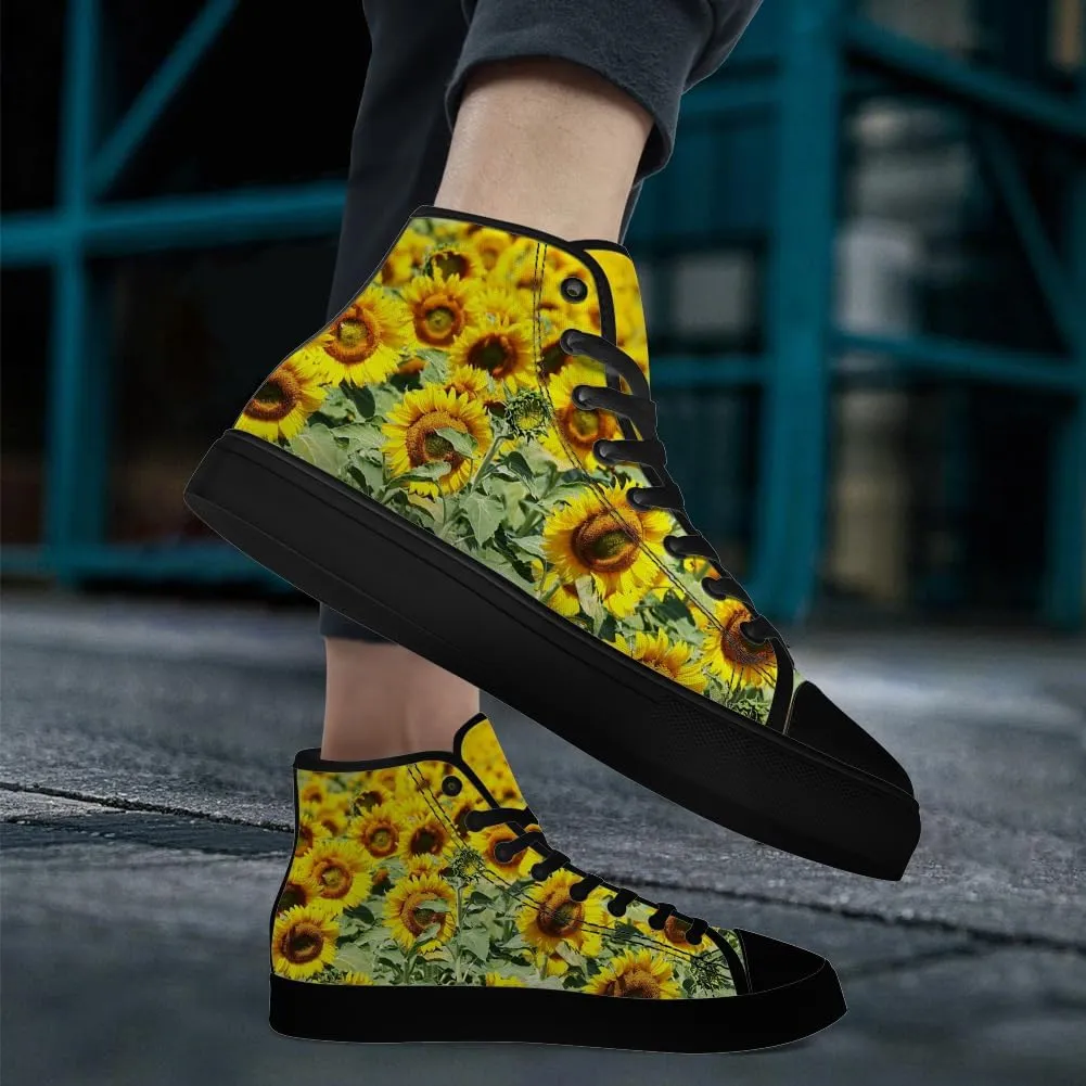 High Top Canvas Shoes for Women Sunflower High Top Sneakers Flower Shoes Gifts for Ladies Sister