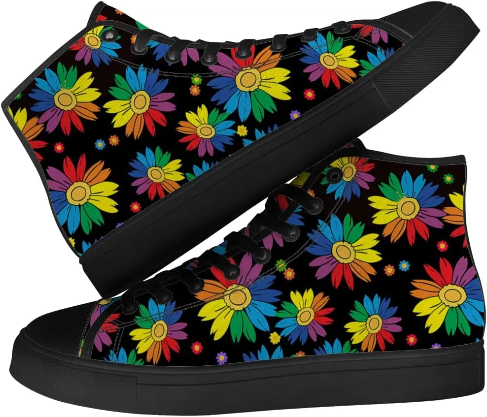 High Top Canvas Shoes for Women Sunflower High Top Sneakers Flower Shoes Gifts for Ladies Sister