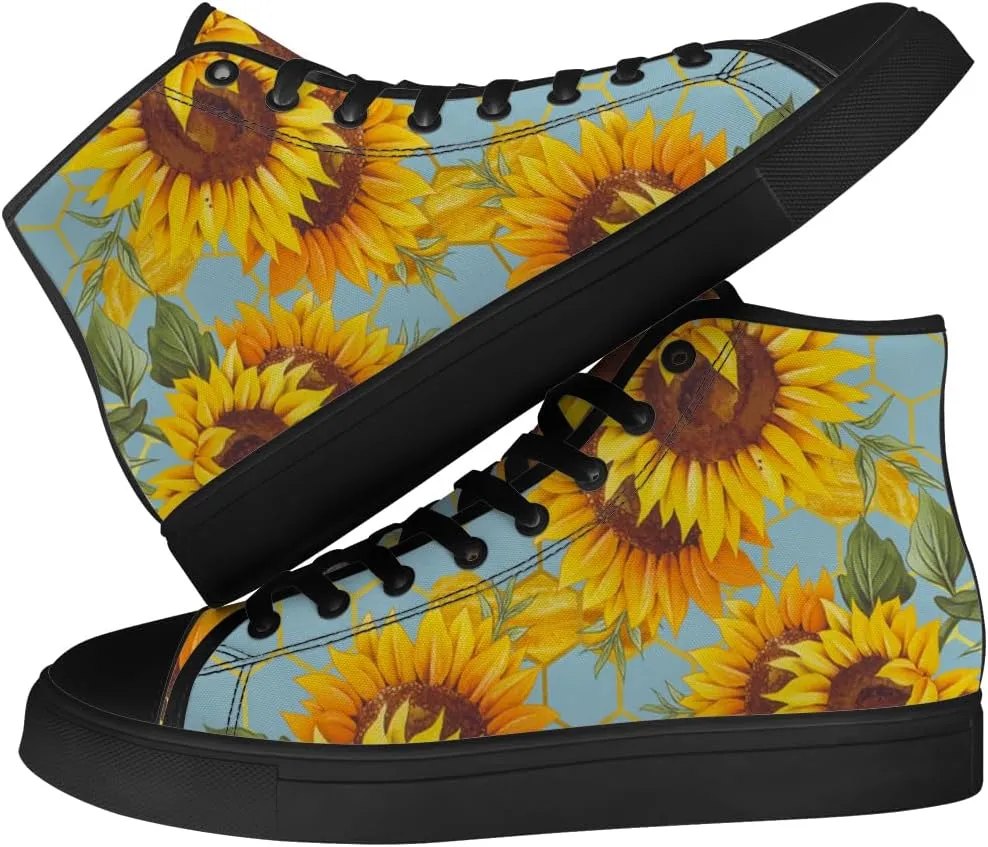 High Top Canvas Shoes for Women Sunflower High Top Sneakers Flower Shoes Gifts for Ladies Sister
