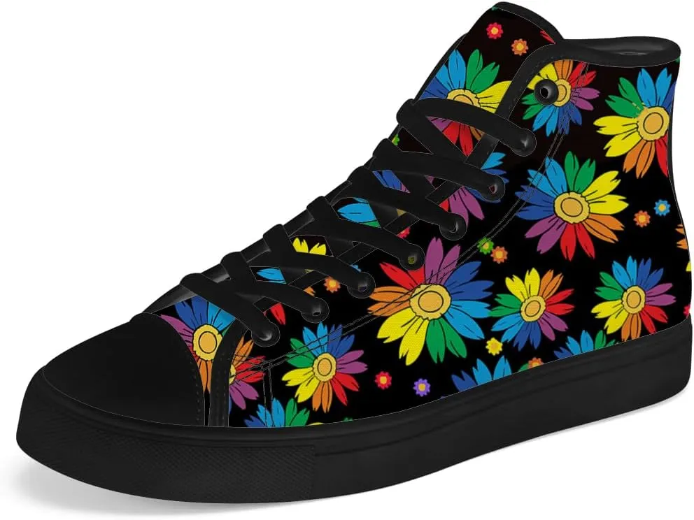 High Top Canvas Shoes for Women Sunflower High Top Sneakers Flower Shoes Gifts for Ladies Sister