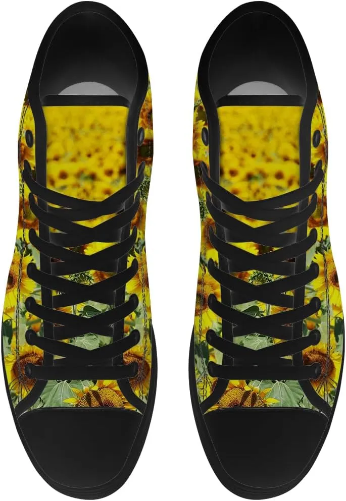 High Top Canvas Shoes for Women Sunflower High Top Sneakers Flower Shoes Gifts for Ladies Sister