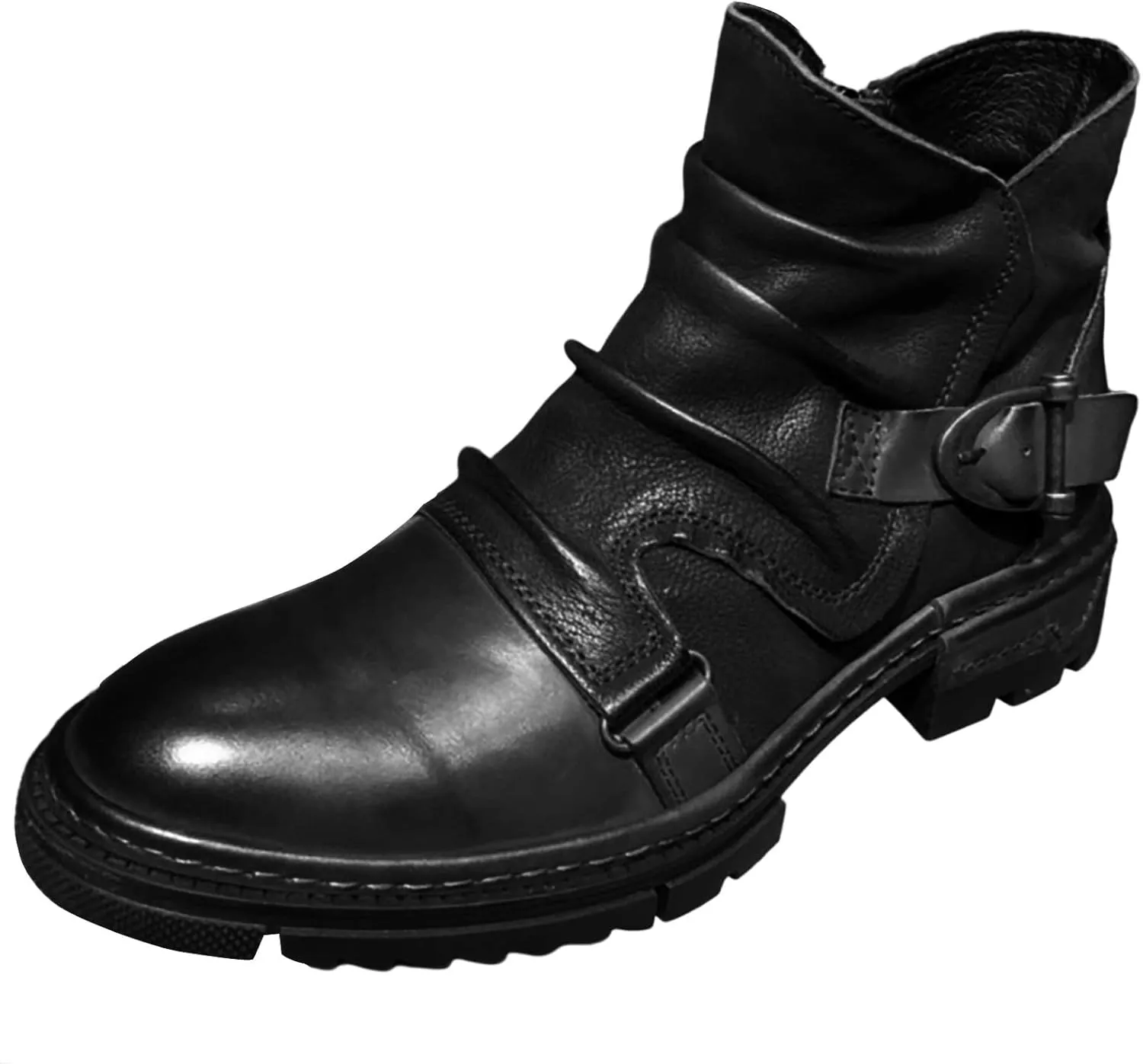 High-top Cowboy Boots for Men Leather Low-Heeled Boots Fashionable Men's Boots High-top Men's Shoes