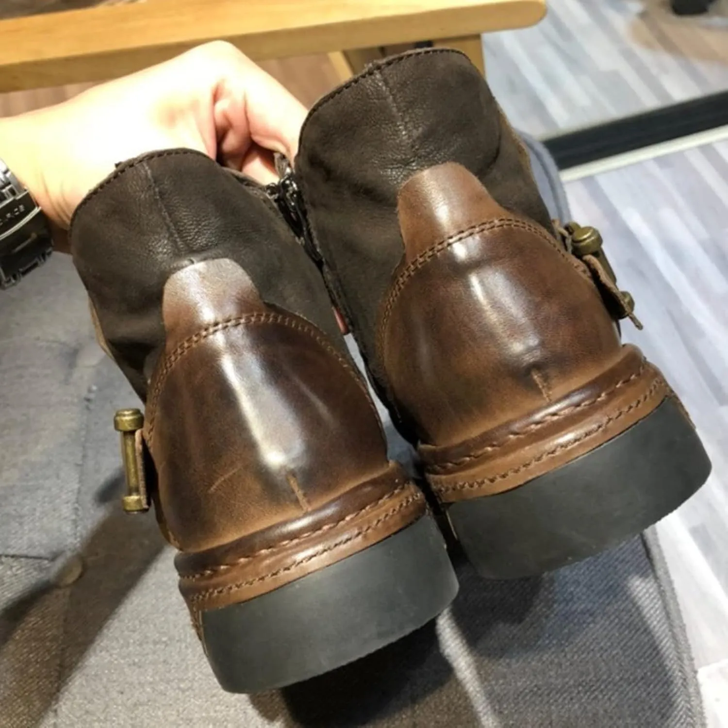 High-top Cowboy Boots for Men Leather Low-Heeled Boots Fashionable Men's Boots High-top Men's Shoes