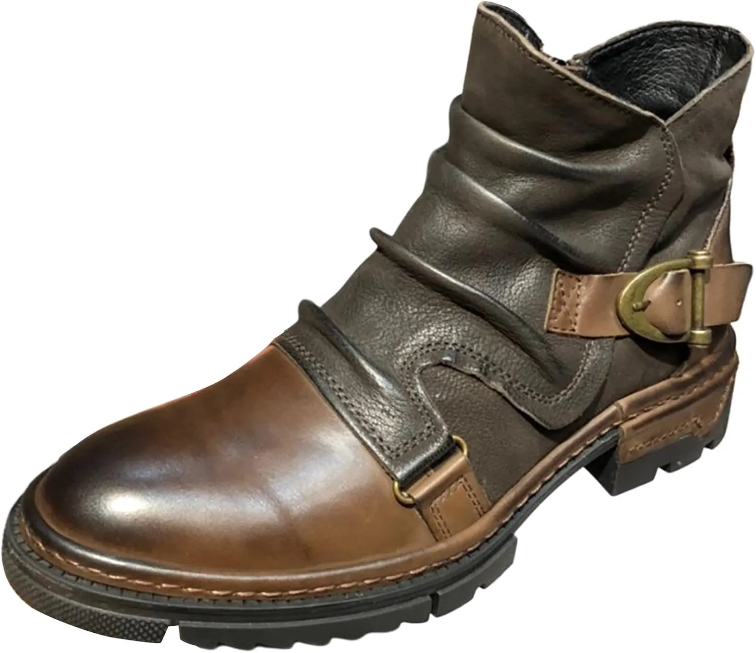 High-top Cowboy Boots for Men Leather Low-Heeled Boots Fashionable Men's Boots High-top Men's Shoes
