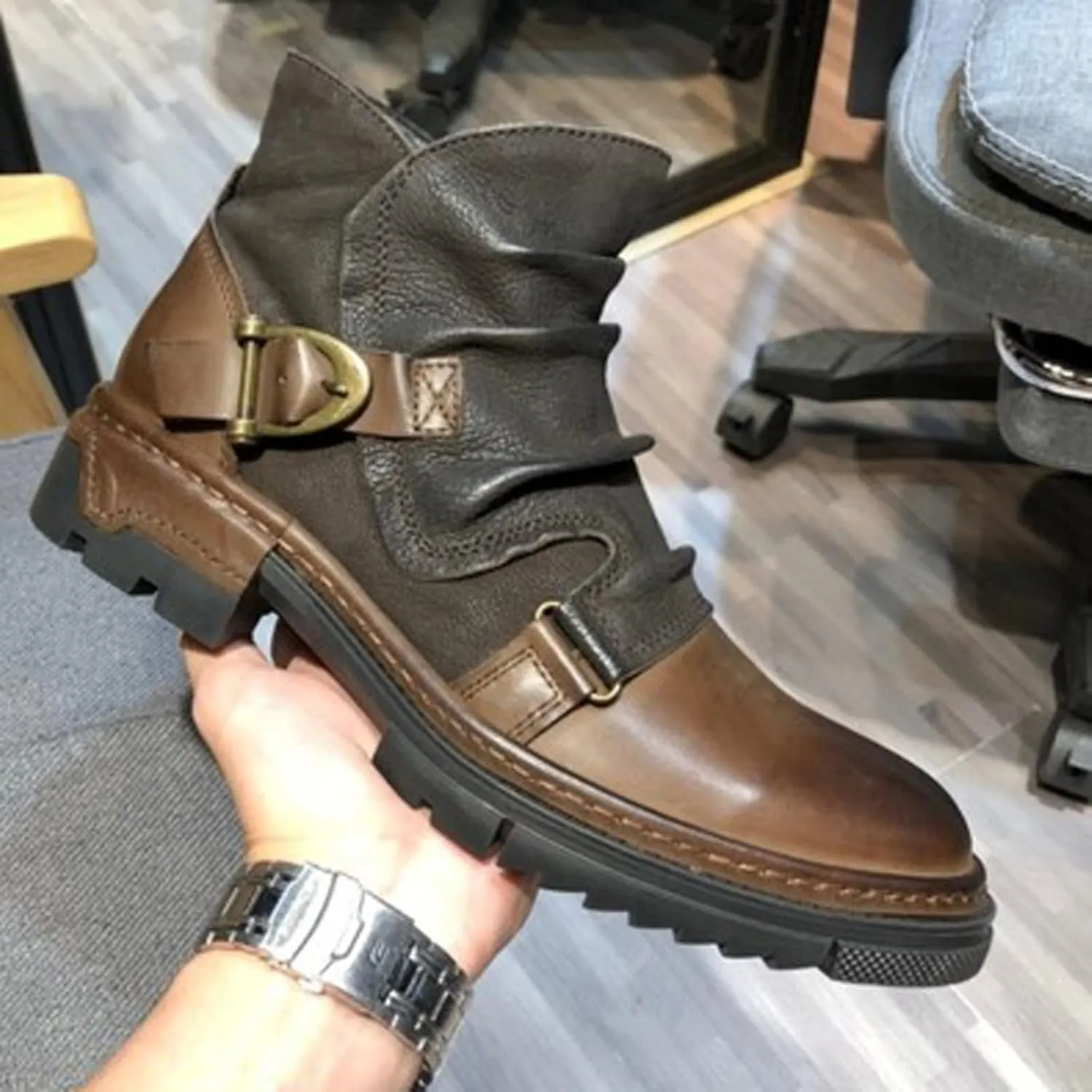 High-top Cowboy Boots for Men Leather Low-Heeled Boots Fashionable Men's Boots High-top Men's Shoes