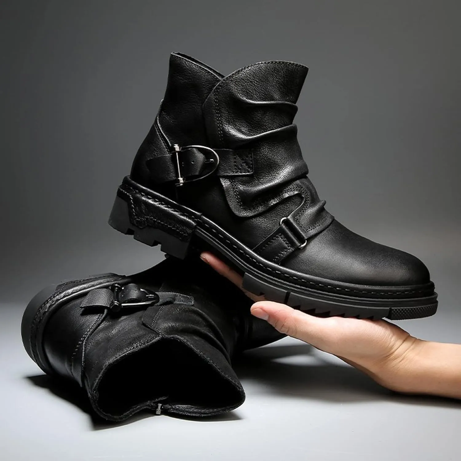 High-top Cowboy Boots for Men Leather Low-Heeled Boots Fashionable Men's Boots High-top Men's Shoes