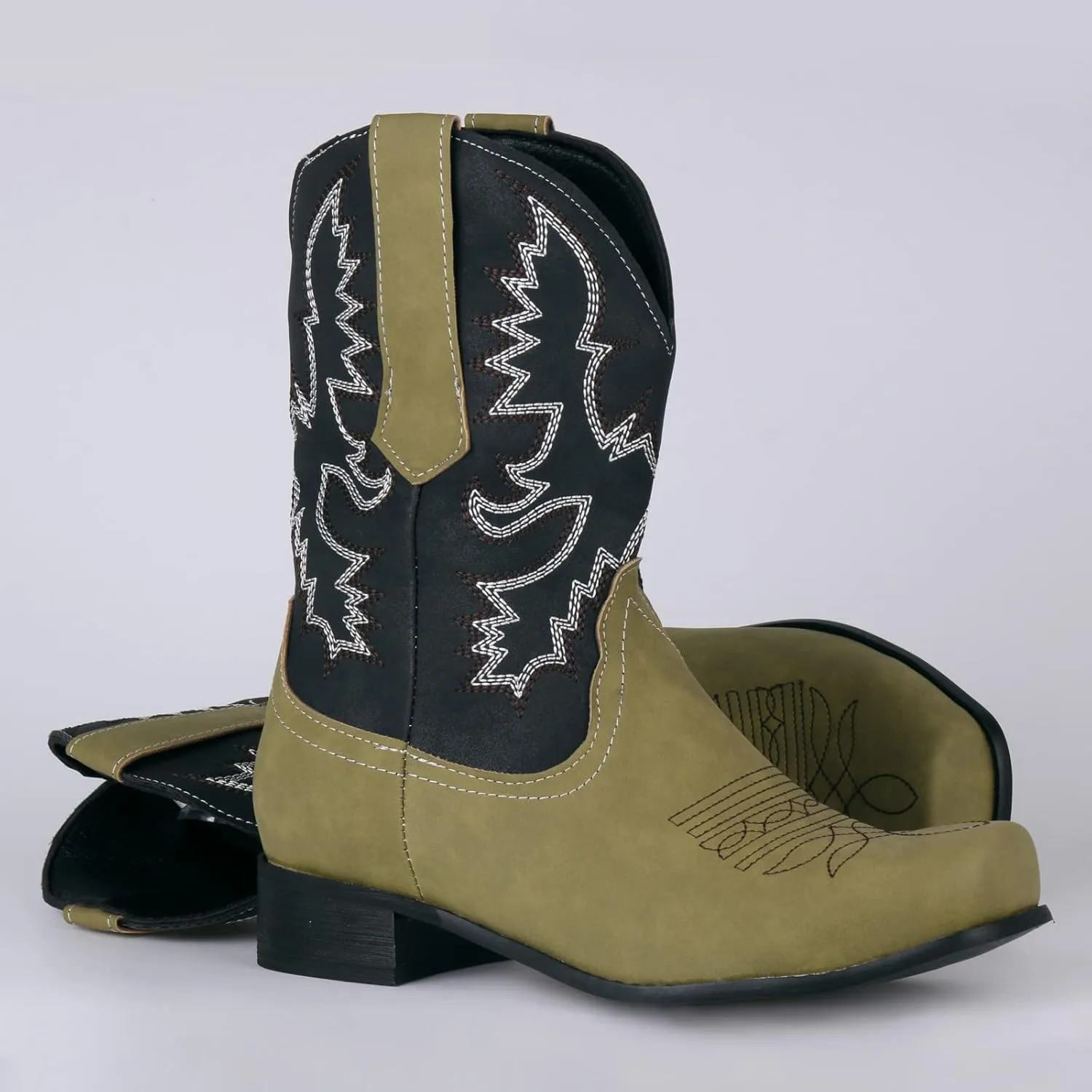High-top Cowboy Boots for Men Leather Low-Heeled Boots Fashionable Men's Boots High-top Men's Shoes