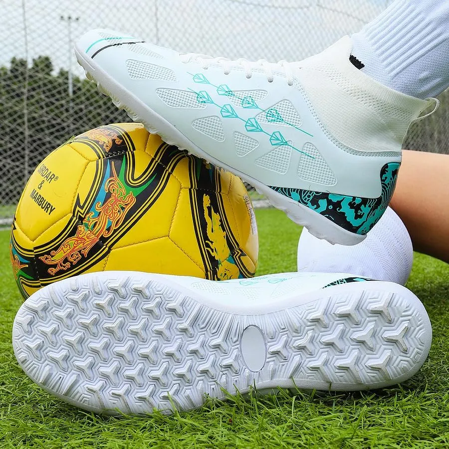 High-top football shoes football training shoes youth football shoes long spikes and breathable students high-top football grass