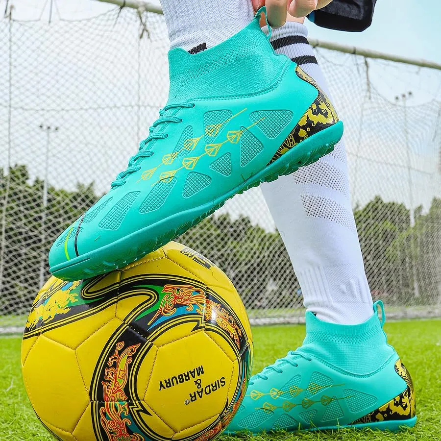 High-top football shoes football training shoes youth football shoes long spikes and breathable students high-top football grass