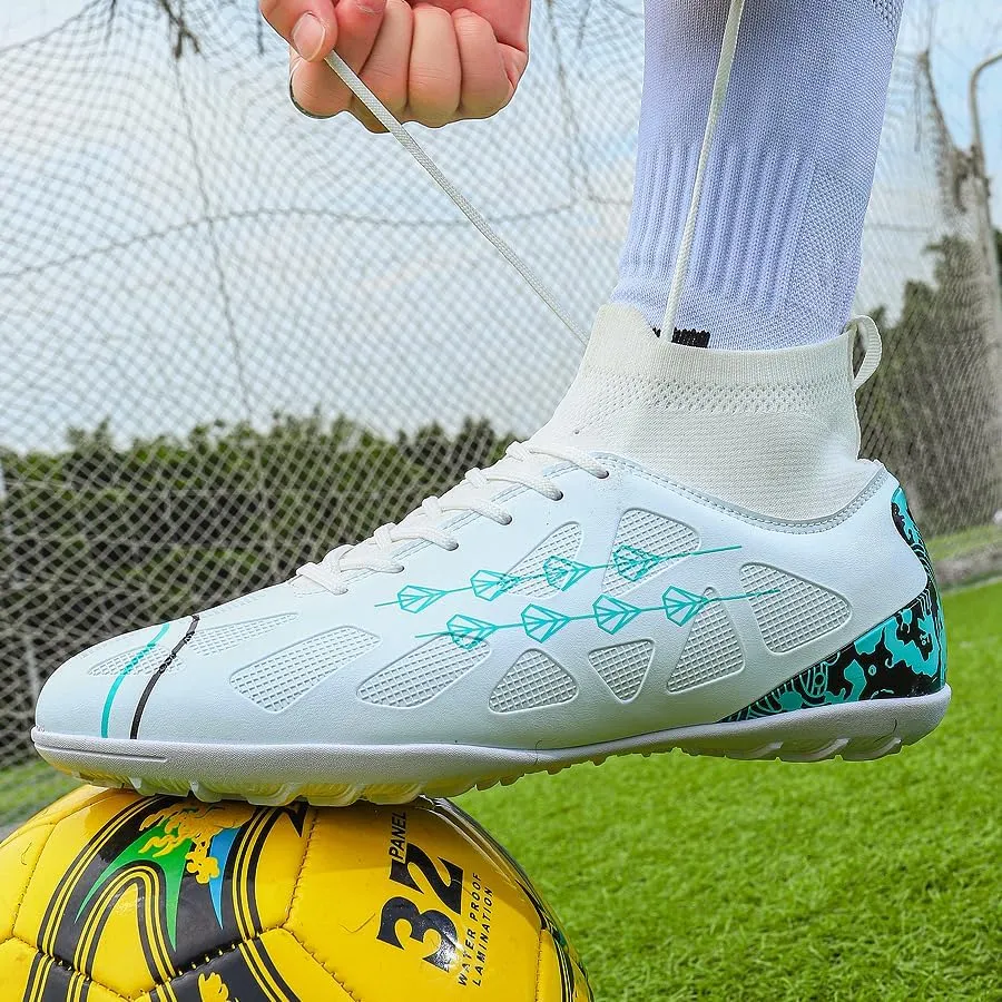High-top football shoes football training shoes youth football shoes long spikes and breathable students high-top football grass