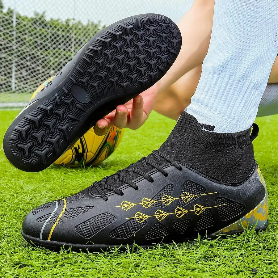 High-top football shoes football training shoes youth football shoes long spikes and breathable students high-top football grass