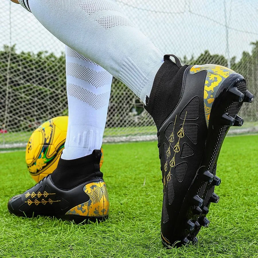 High-top football shoes football training shoes youth football shoes long spikes and breathable students high-top football grass