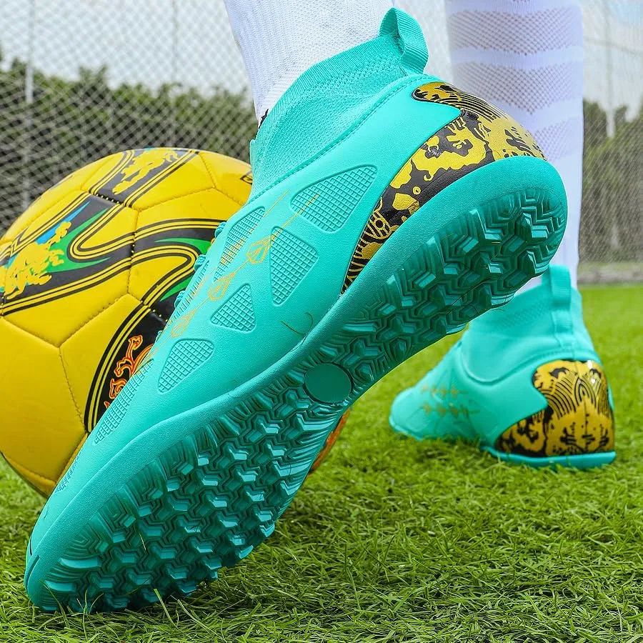 High-top football shoes football training shoes youth football shoes long spikes and breathable students high-top football grass