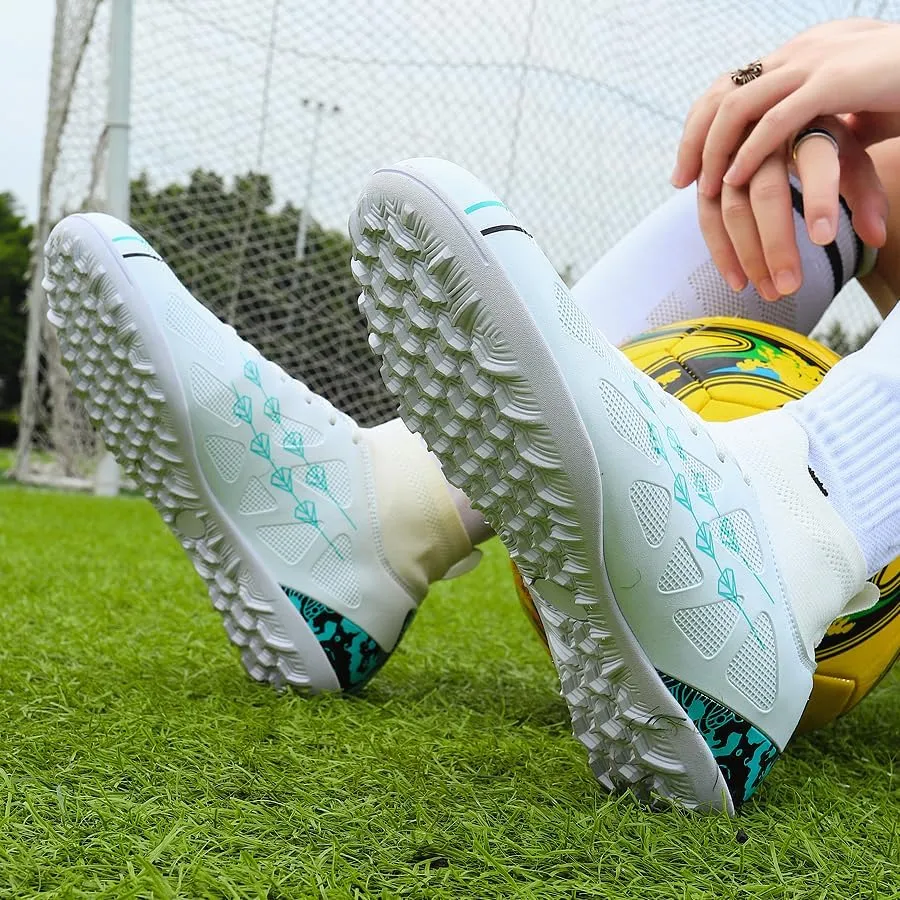 High-top football shoes football training shoes youth football shoes long spikes and breathable students high-top football grass