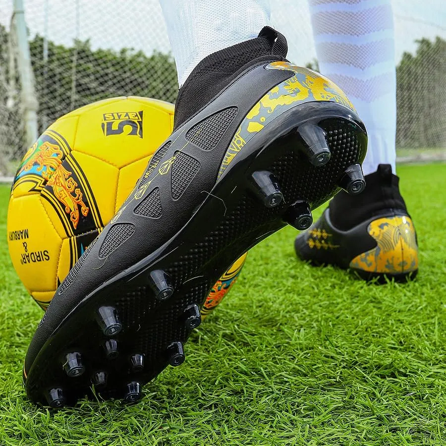 High-top football shoes football training shoes youth football shoes long spikes and breathable students high-top football grass