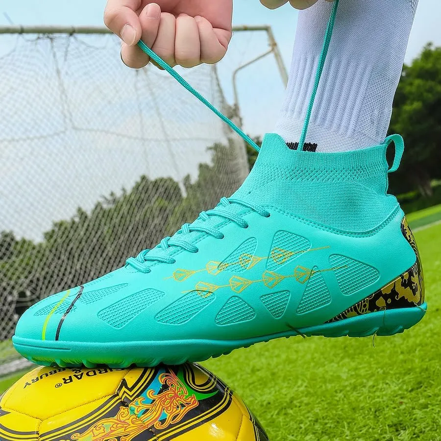 High-top football shoes football training shoes youth football shoes long spikes and breathable students high-top football grass
