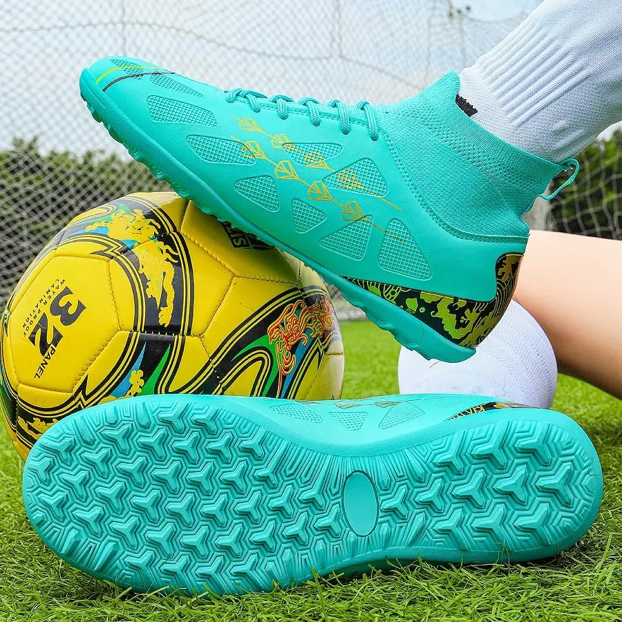 High-top football shoes football training shoes youth football shoes long spikes and breathable students high-top football grass