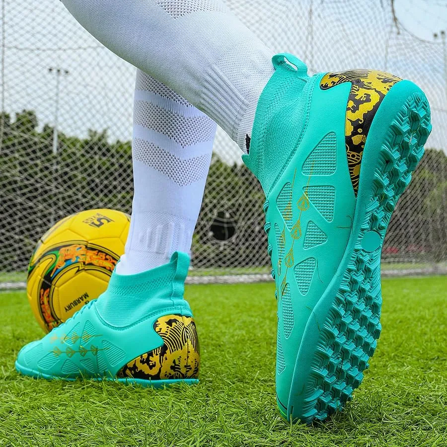 High-top football shoes football training shoes youth football shoes long spikes and breathable students high-top football grass