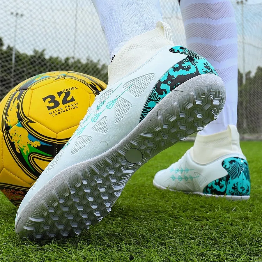 High-top football shoes football training shoes youth football shoes long spikes and breathable students high-top football grass