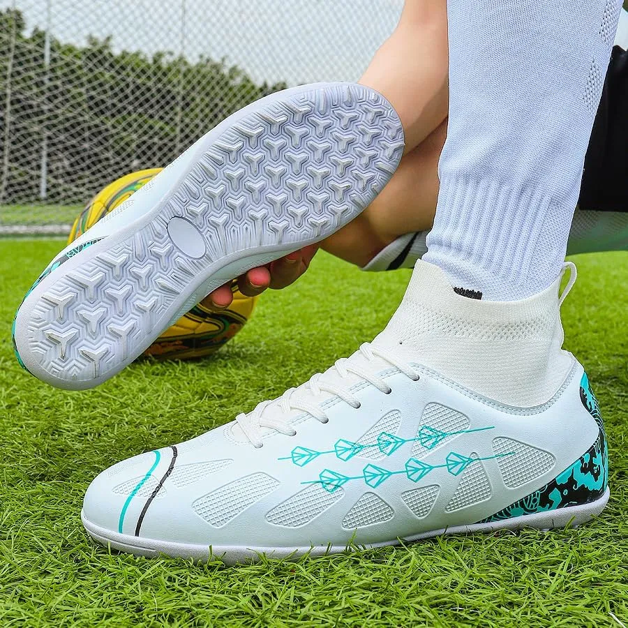 High-top football shoes football training shoes youth football shoes long spikes and breathable students high-top football grass