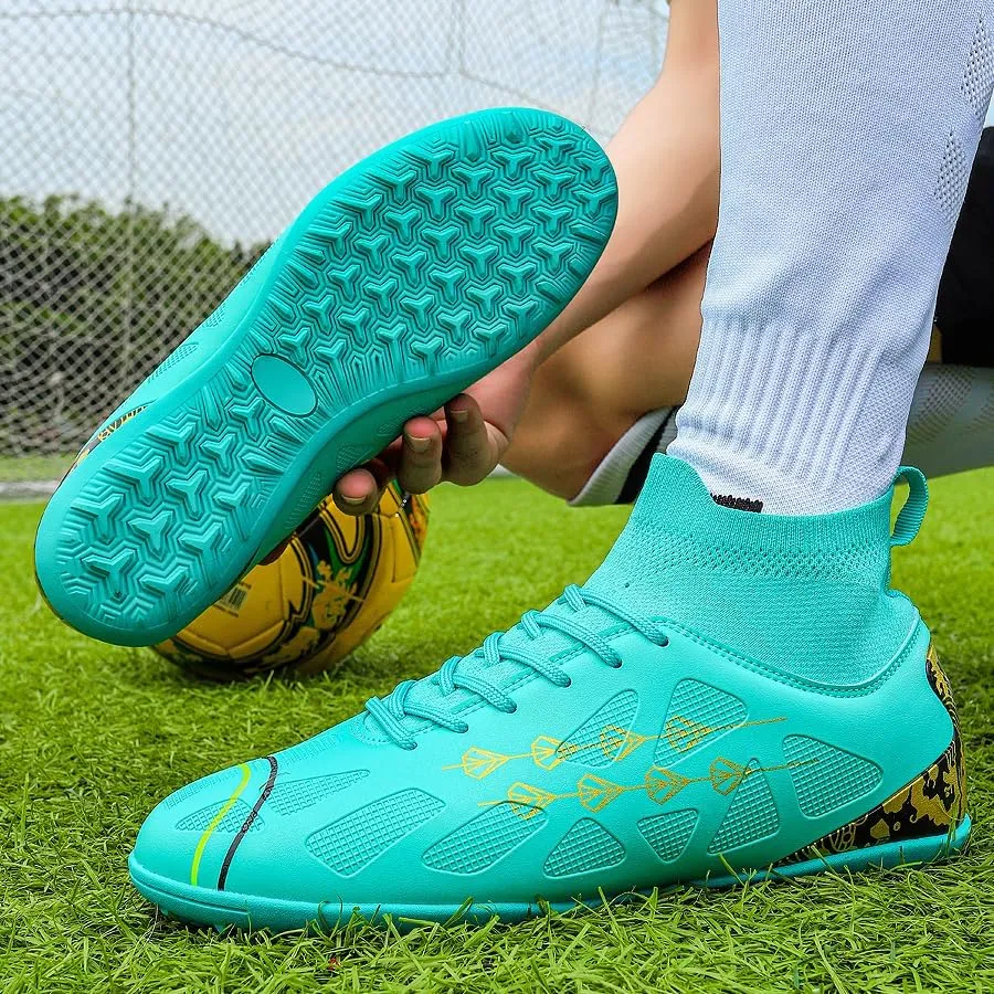 High-top football shoes football training shoes youth football shoes long spikes and breathable students high-top football grass