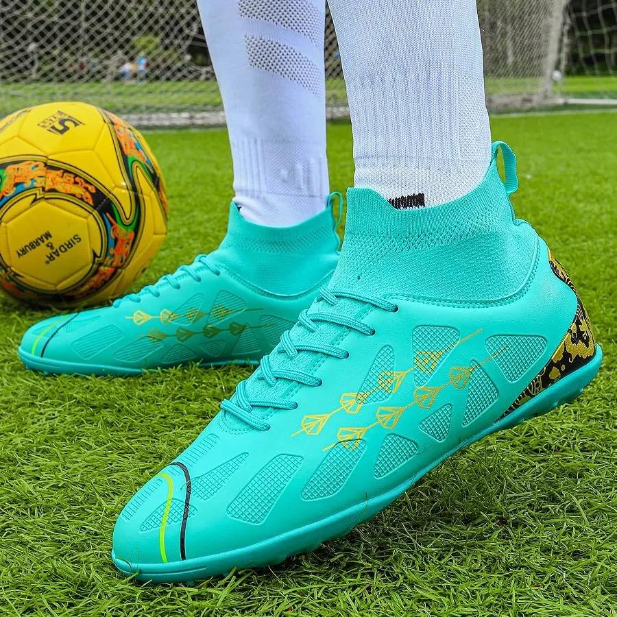 High-top football shoes football training shoes youth football shoes long spikes and breathable students high-top football grass