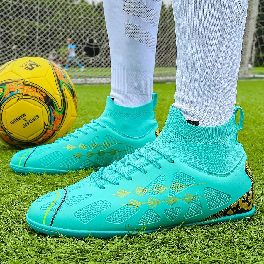 High-top football shoes football training shoes youth football shoes long spikes and breathable students high-top football grass