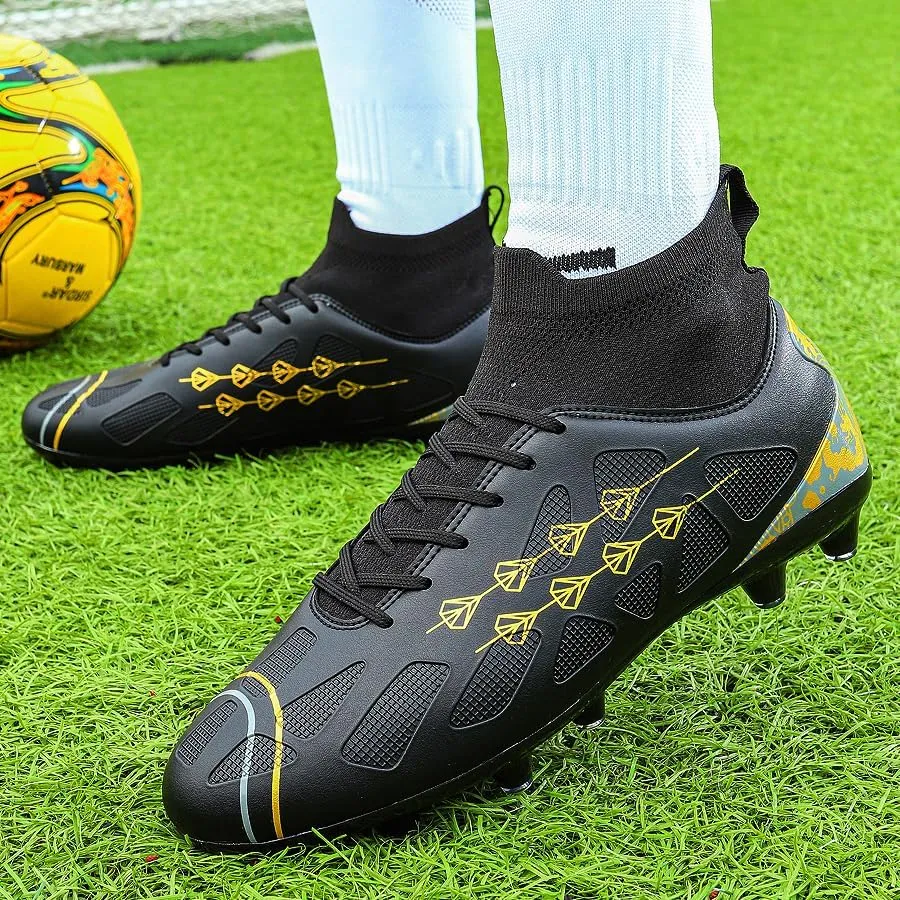 High-top football shoes football training shoes youth football shoes long spikes and breathable students high-top football grass