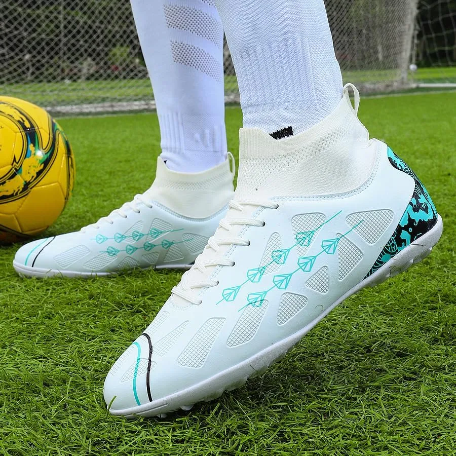 High-top football shoes football training shoes youth football shoes long spikes and breathable students high-top football grass