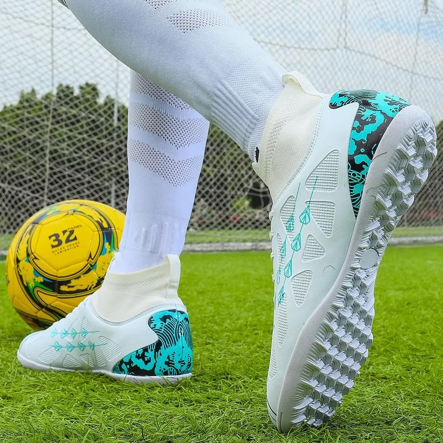 High-top football shoes football training shoes youth football shoes long spikes and breathable students high-top football grass