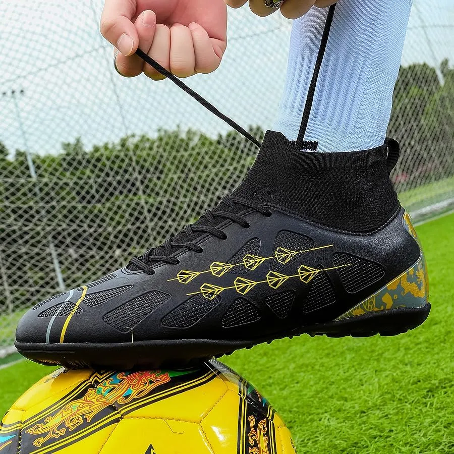 High-top football shoes football training shoes youth football shoes long spikes and breathable students high-top football grass