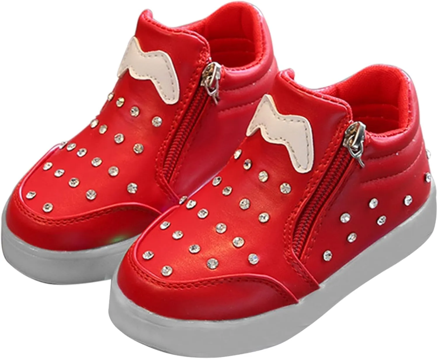 Kids Girls High Top Light Up Ankle Boots Toddler ??iamond ??mbellished Anti-Slip Sole Cute Zipper High Top Baby Shoes