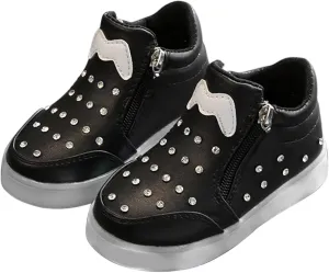 Kids Girls High Top Light Up Ankle Boots Toddler ??iamond ??mbellished Anti-Slip Sole Cute Zipper High Top Baby Shoes