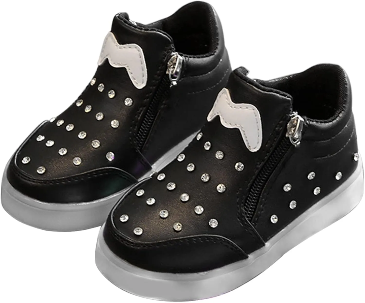 Kids Girls High Top Light Up Ankle Boots Toddler ??iamond ??mbellished Anti-Slip Sole Cute Zipper High Top Baby Shoes