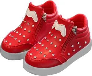 Kids Girls High Top Light Up Ankle Boots Toddler ??iamond ??mbellished Anti-Slip Sole Cute Zipper High Top Baby Shoes