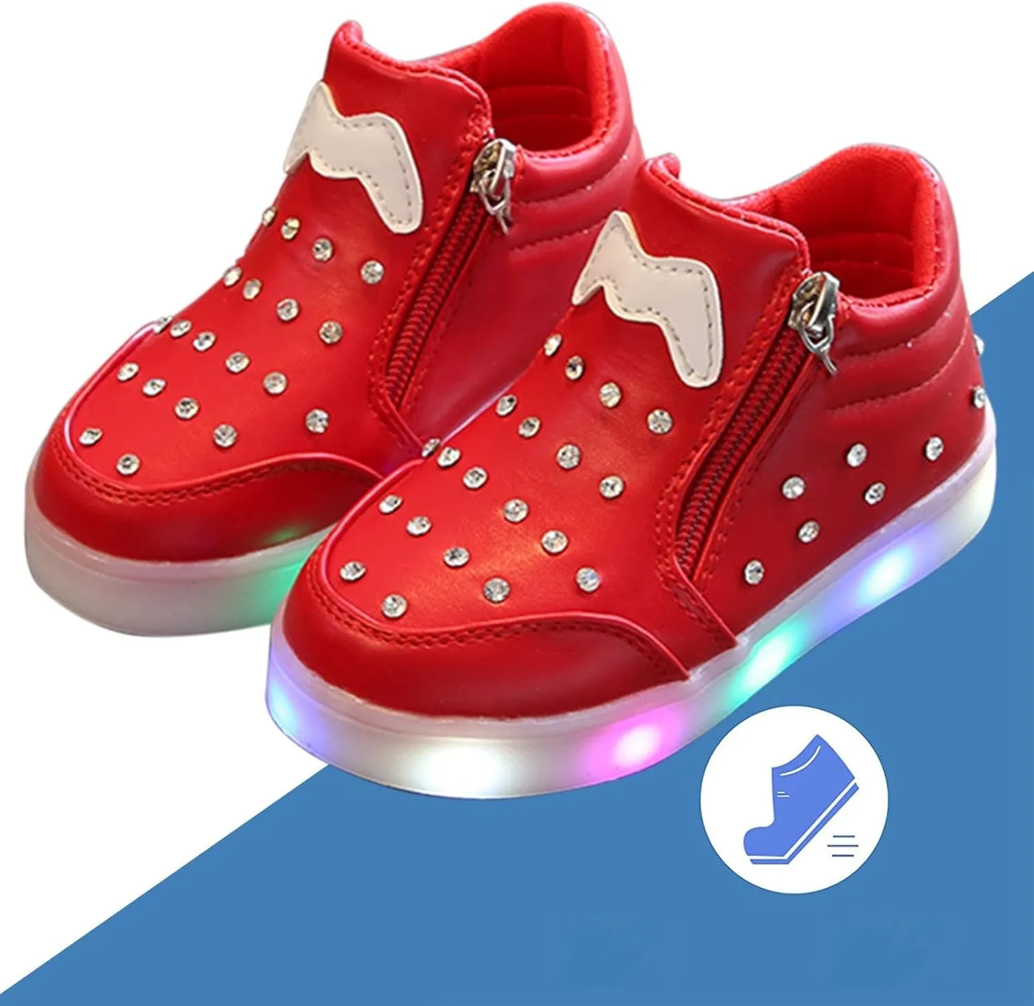 Kids Girls High Top Light Up Ankle Boots Toddler ??iamond ??mbellished Anti-Slip Sole Cute Zipper High Top Baby Shoes