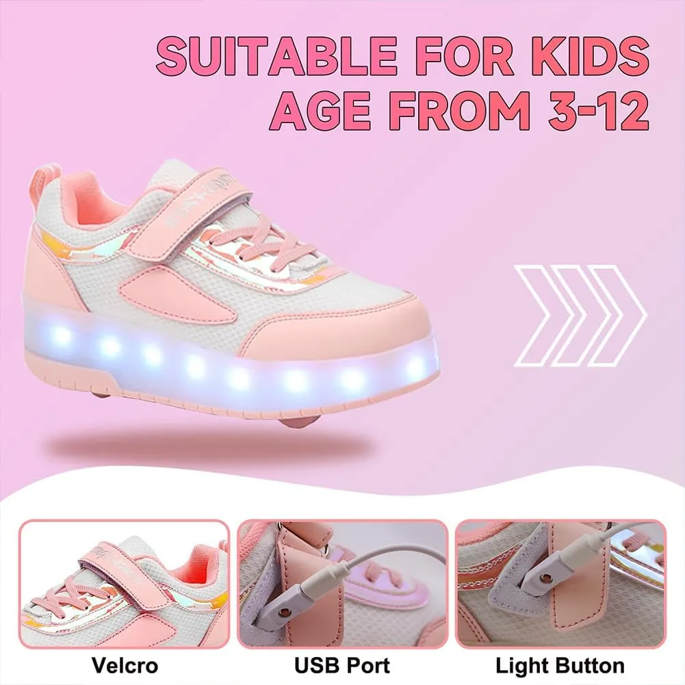 Kids Roller Skate Shoes with Retractable Wheels Rechargeable Led Light Up Sneakers for Christmas Birthday Gifts