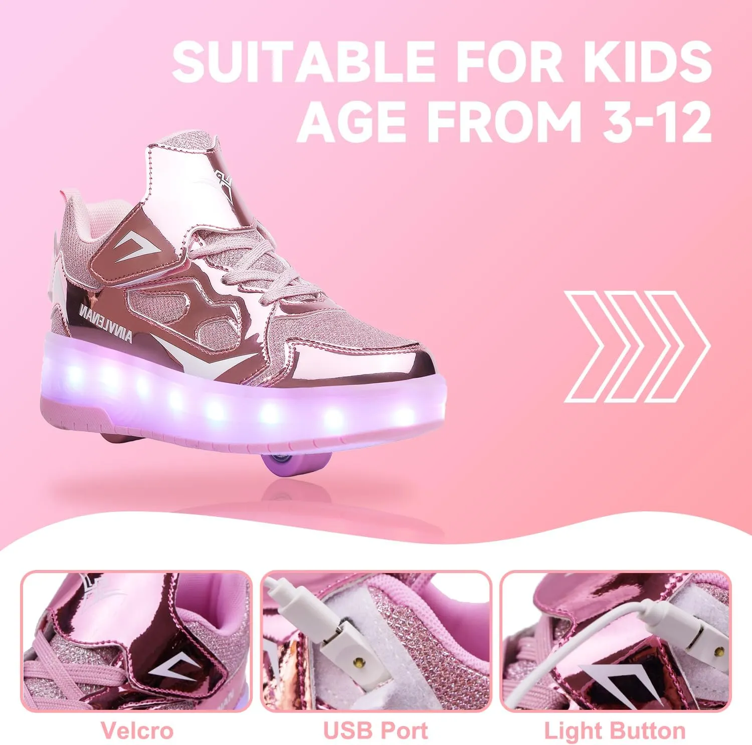 Kids Roller Skate Shoes with Retractable Wheels Rechargeable Led Light Up Sneakers for Christmas Birthday Gifts