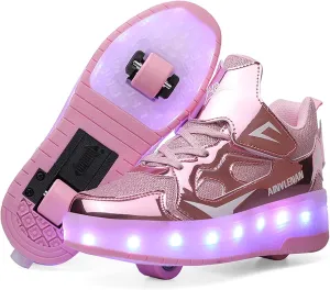 Kids Roller Skate Shoes with Retractable Wheels Rechargeable Led Light Up Sneakers for Christmas Birthday Gifts
