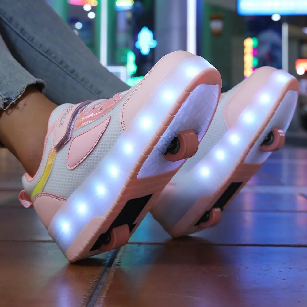 Kids Roller Skate Shoes with Retractable Wheels Rechargeable Led Light Up Sneakers for Christmas Birthday Gifts